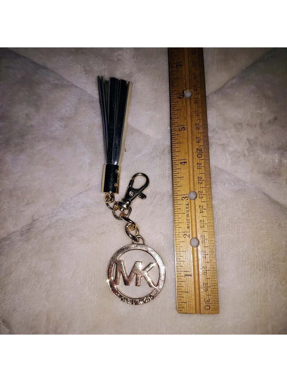 Michael Kors Gold MK Logo Charm Tan Leather Tassle 4 Handbag Purse Fob Hang Tag